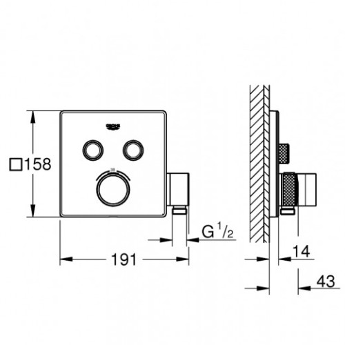 Схема Grohe 29125000 Grohtherm Smartcontrol Смеситель для душа с термостатом на 2 выхода с держателем для ручного душа